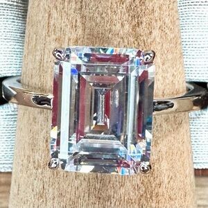 NEW Solid 925 Sterling Silver Emerald Cut High Carbon Simulated Diamond Ring